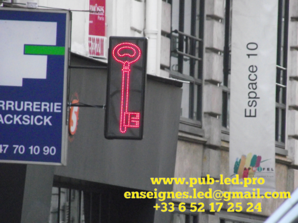 SIGNALISATION LED DOUBLE FACE AVEC ANIMATION POUR CORDONNERIE SERRURERIE 50x70CM – Image 3