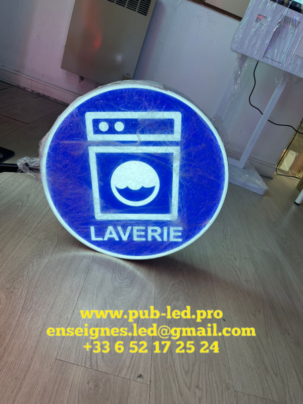 ENSEIGNE LED LAVERIE DOUBLE FACE AVEC POTENCE ET TRANSFO 50CM