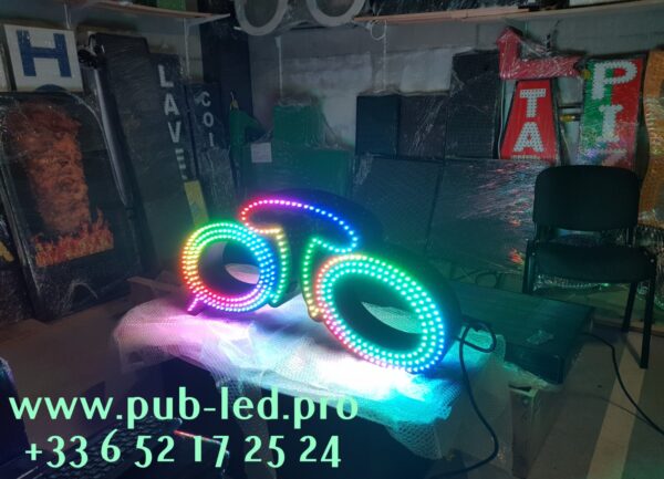 ENSEIGNE LED EXTERNE "LUNETTES" DOUBLE FACES AVEC ANIMATION ET TÉLÉCOMMANDE 110X40cm – Image 3
