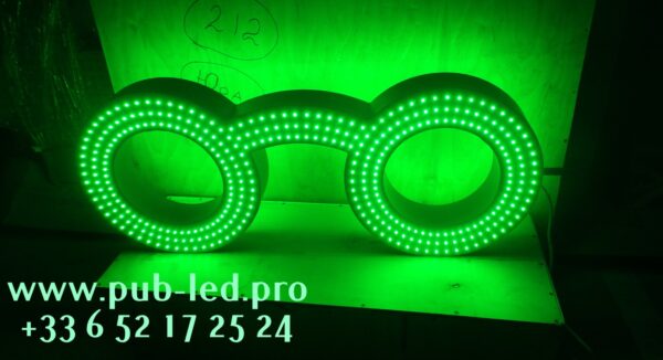 ENSEIGNE LED EXTERNE "LUNETTES" DOUBLE FACES AVEC ANIMATION ET TÉLÉCOMMANDE 110X40cm – Image 5