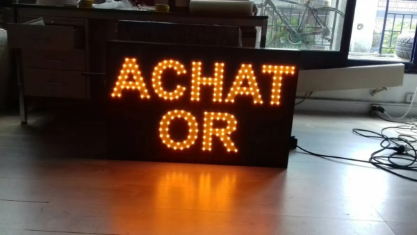 ENSEIGNE LED DOUBLE FACE ACHAT OR ANIMÉE AVEC TÉLÉCOMMANDE 90x70cm