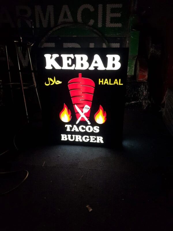 ENSEIGNE LED “KEBAB TACOS BURGER” AVEC DOUBLE FACES ET TÉLÉCOMMANDE – Image 2